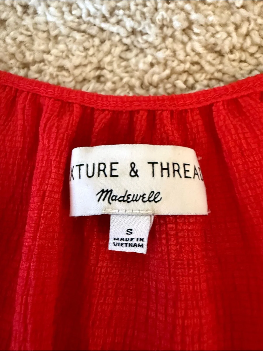 Madewell Bright Red Textured Short-Sleeve Blouse